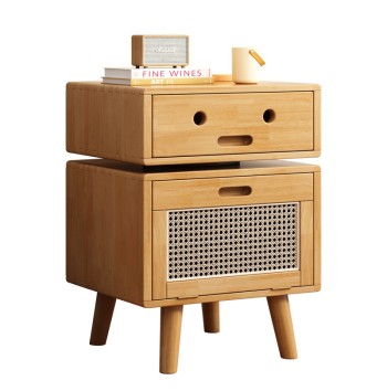Rotating Bedside Table with Woven Drawer