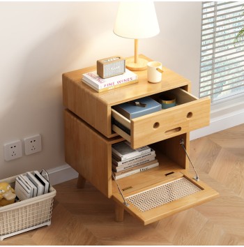 Rotating Bedside Table with Woven Drawer