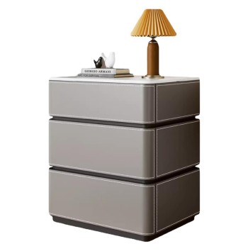 Elegant Modern Bedside Table with Leather Accents