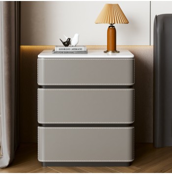 Elegant Modern Bedside Table with Leather Accents
