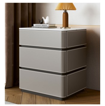 Elegant Modern Bedside Table with Leather Accents