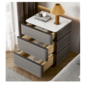 Elegant Modern Bedside Table with Leather Accents
