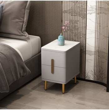 Compact Luxury Bedside Table with Golden Accents