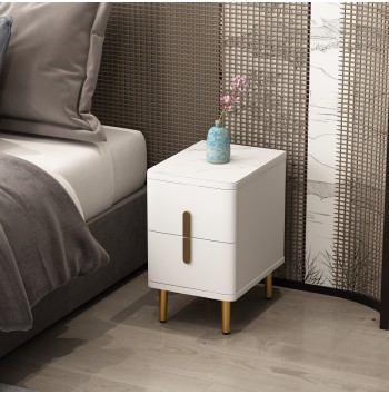 Compact Luxury Bedside Table with Golden Accents